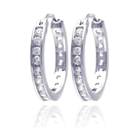 925 Sterling Silver Rhodium Plated 2.8mm Round Clear CZ Hoop Earrings
