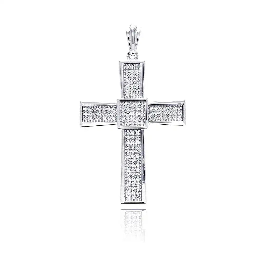 925 sterling Silver Rhodium Plated Cross Micro Pave CZ Dangling Pendant