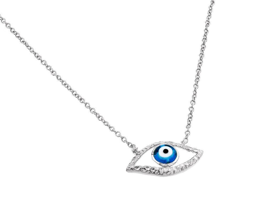 925 Silver Rhodium Plated Evil Eye Blue Iris Pendant Necklace