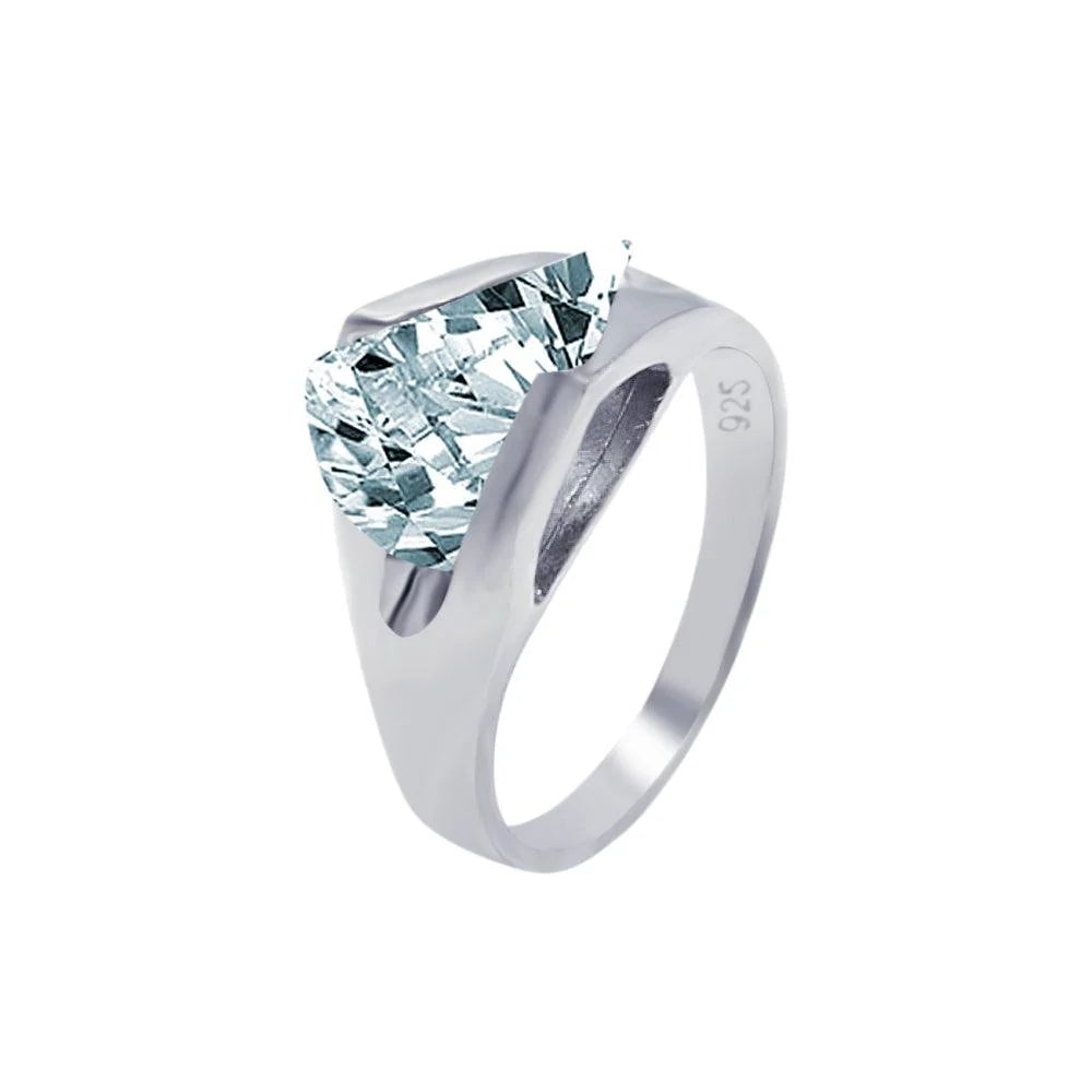 925 Silver Rhodium Plated Clear Sideways CZ Ring