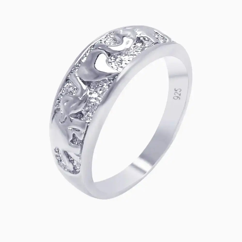 925 Sterling Silver Rhodium Plated Elephant Heart Ring