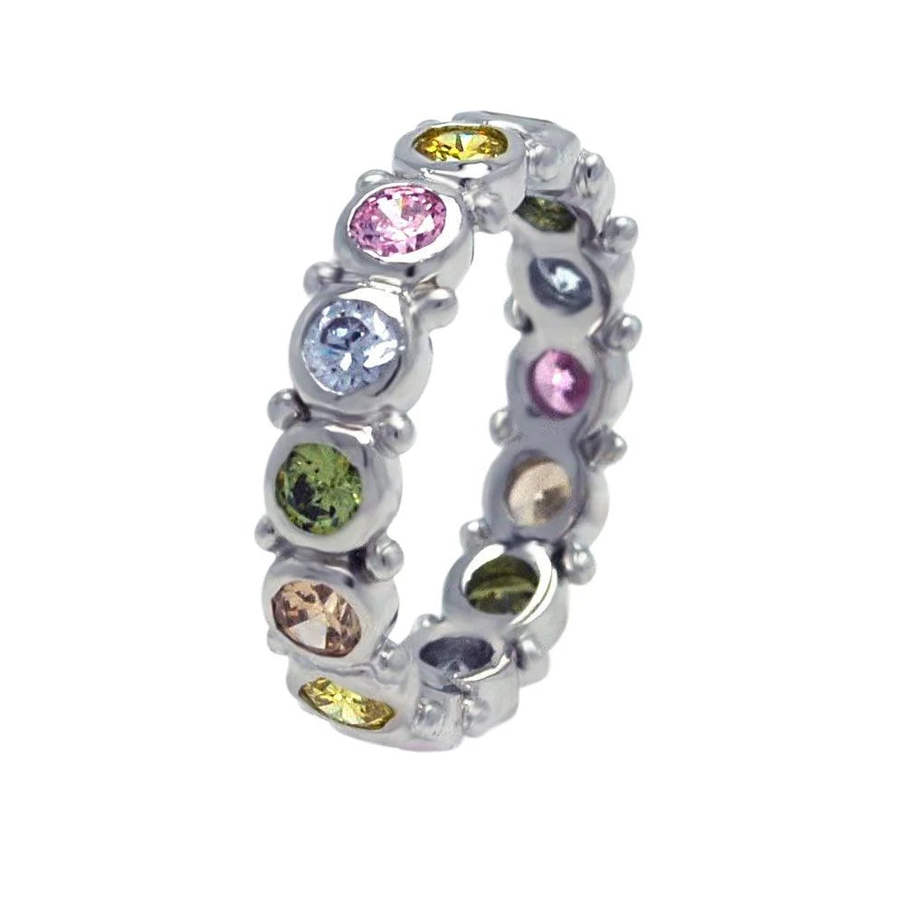 925 Silver Rhodium Plated Multi Colored CZ Stackable Eternity Ring