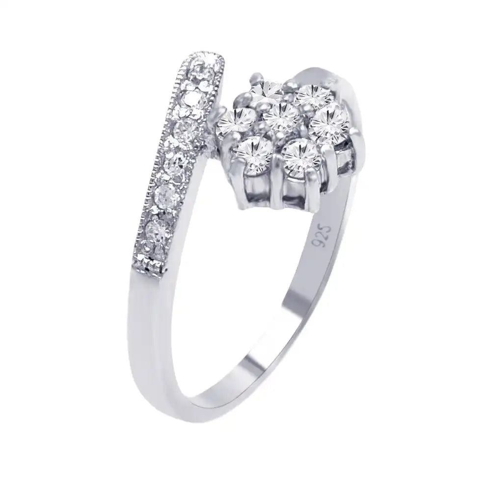 925 Sterling Silver Rhodium Plated Pave Set CZ Flower Ring