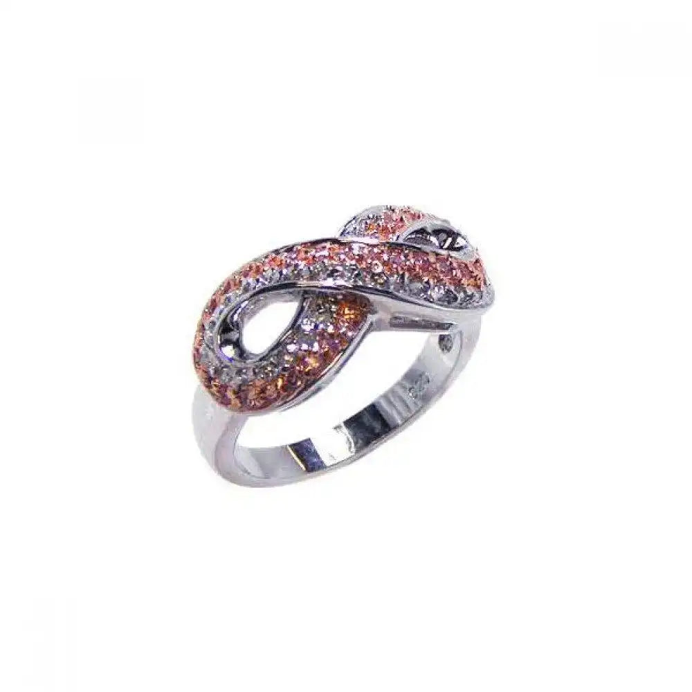 925 Sterling Silver Clearance Rose Gold and Rhodium Plated Pink and Clear CZ Infinity Ring