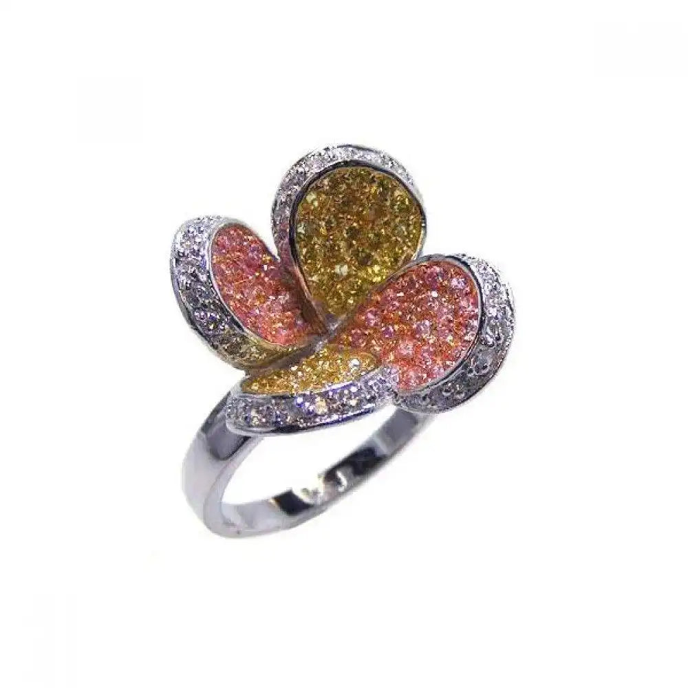925 Sterling Silver Clearance Three Toned Multi-Color CZ Flower Ring