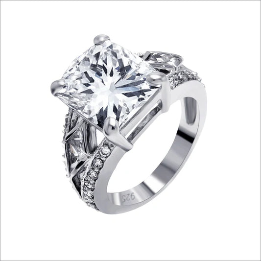 925 Sterling Silver Rhodium Plated  Clear Square Center CZ Bridal Ring