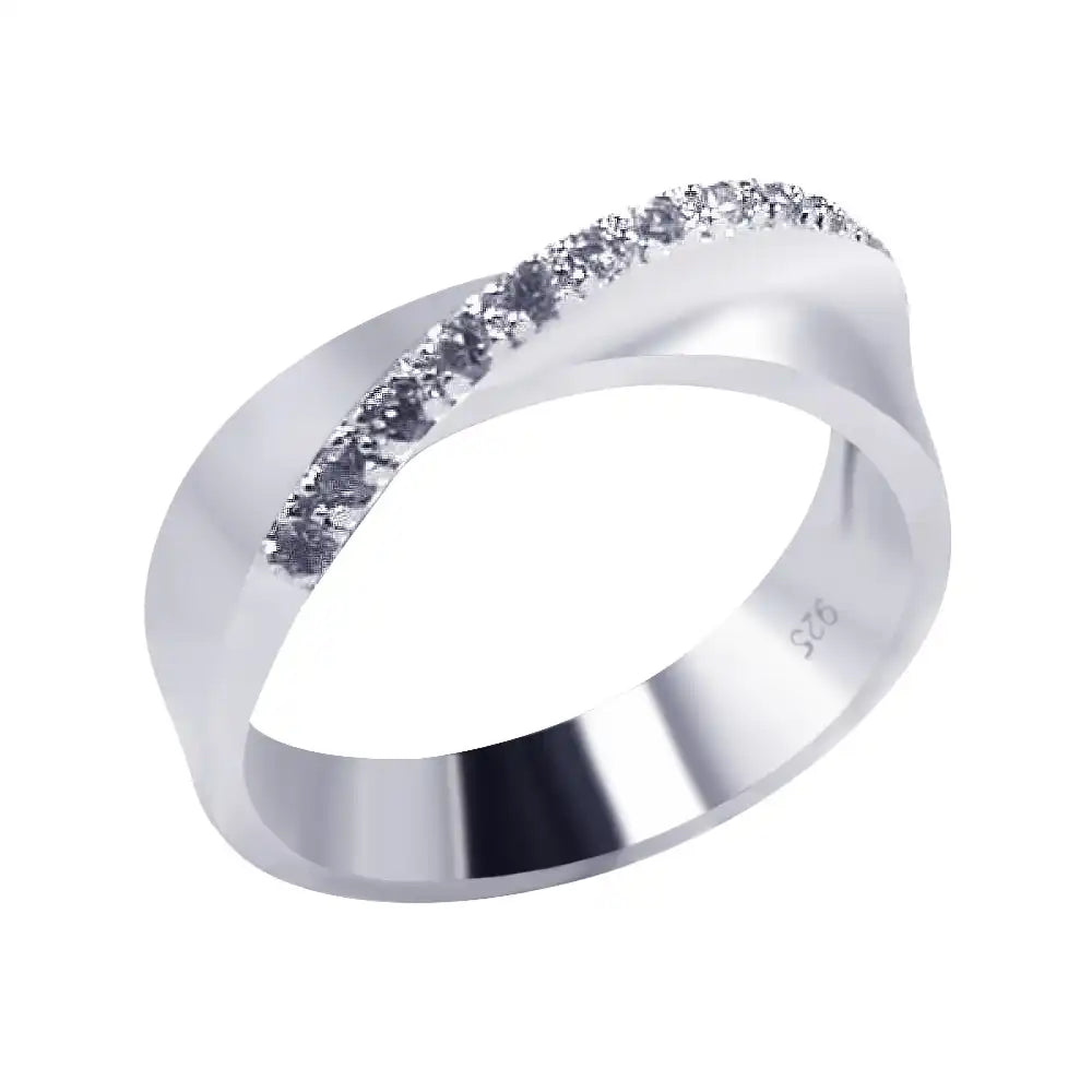 925 Sterling Silver Rhodium Plated CZ Crossed Ring