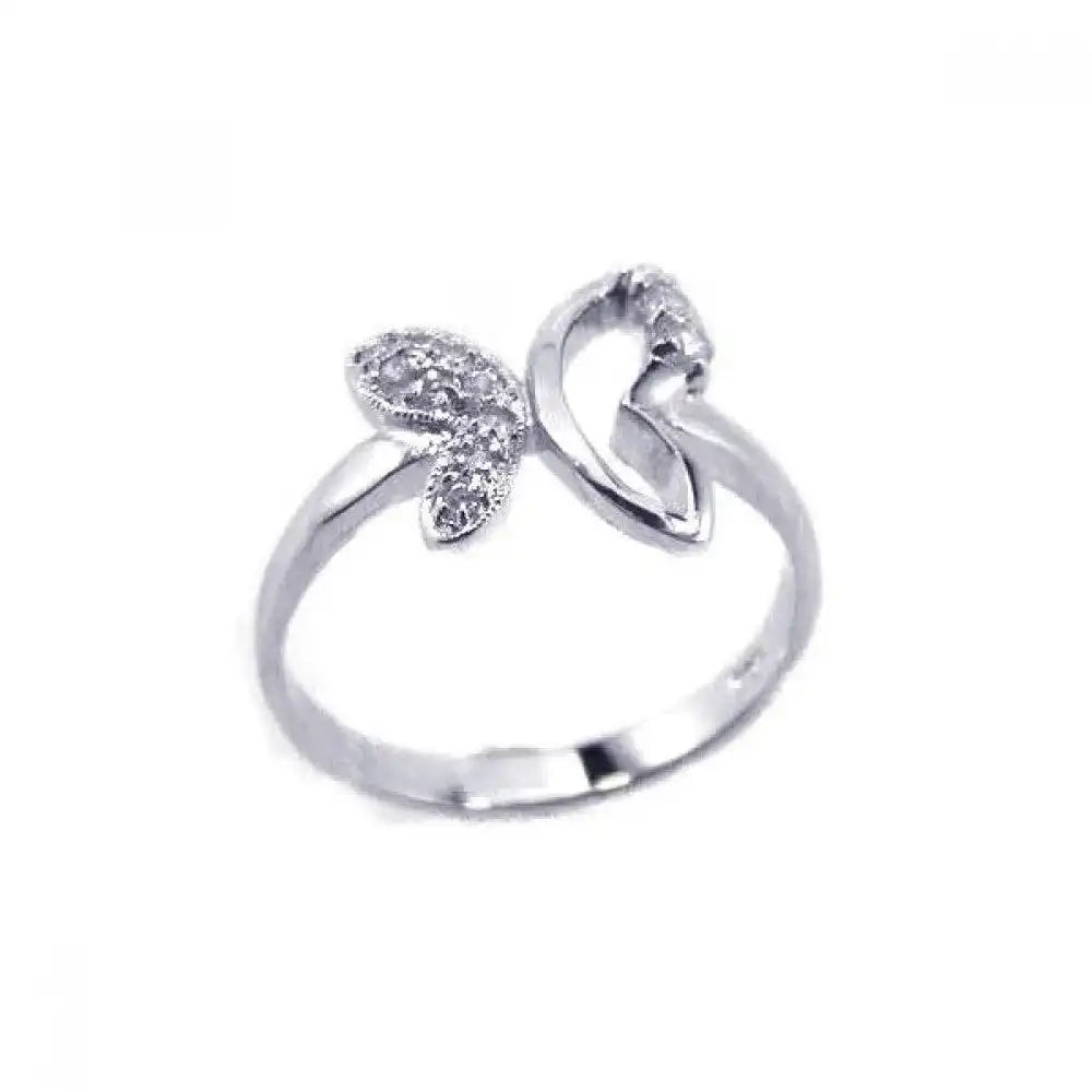 925 Sterling Silver Rhodium Plated Clear CZ Butterfly Ring