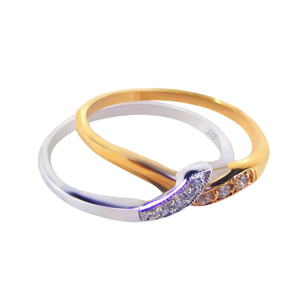 925 Silver Rhodium and Gold Plated CZ 2 Piece Puzzle Ring