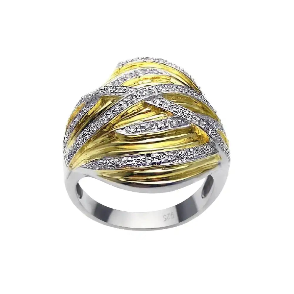 925 Sterling Silver Clearance Rhodium and Gold Plated CZ Overlapping Ring