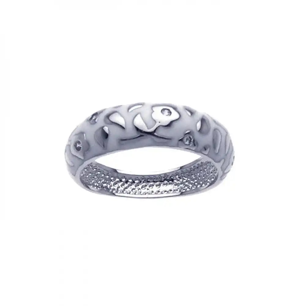 925 Sterling Silver Clearance Rhodium Plated White Enamel Flower Ring