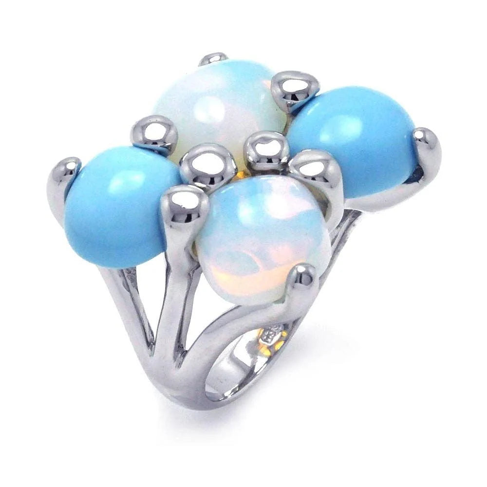 925 Silver Clearance-Rhodium Plated Turquoise Opal Ring