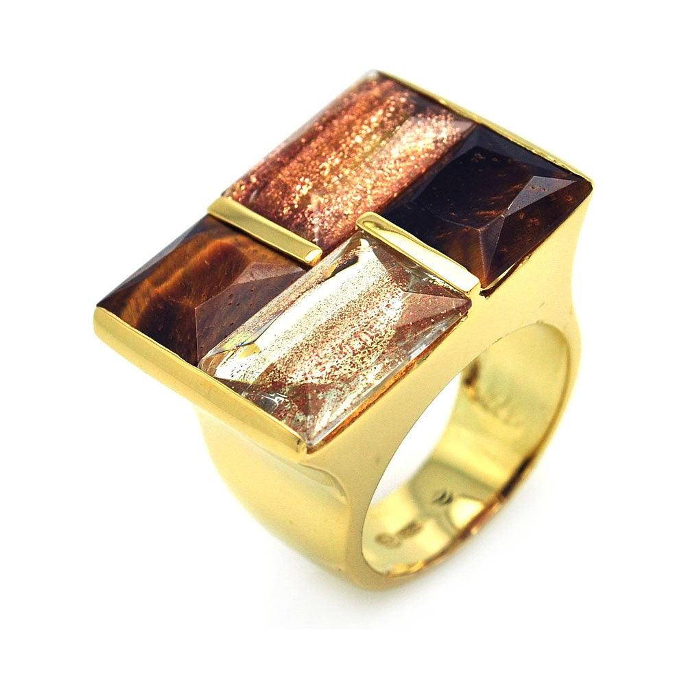 925 Silver Clearance-Gold Plated Multi Colored Stone Square Ring