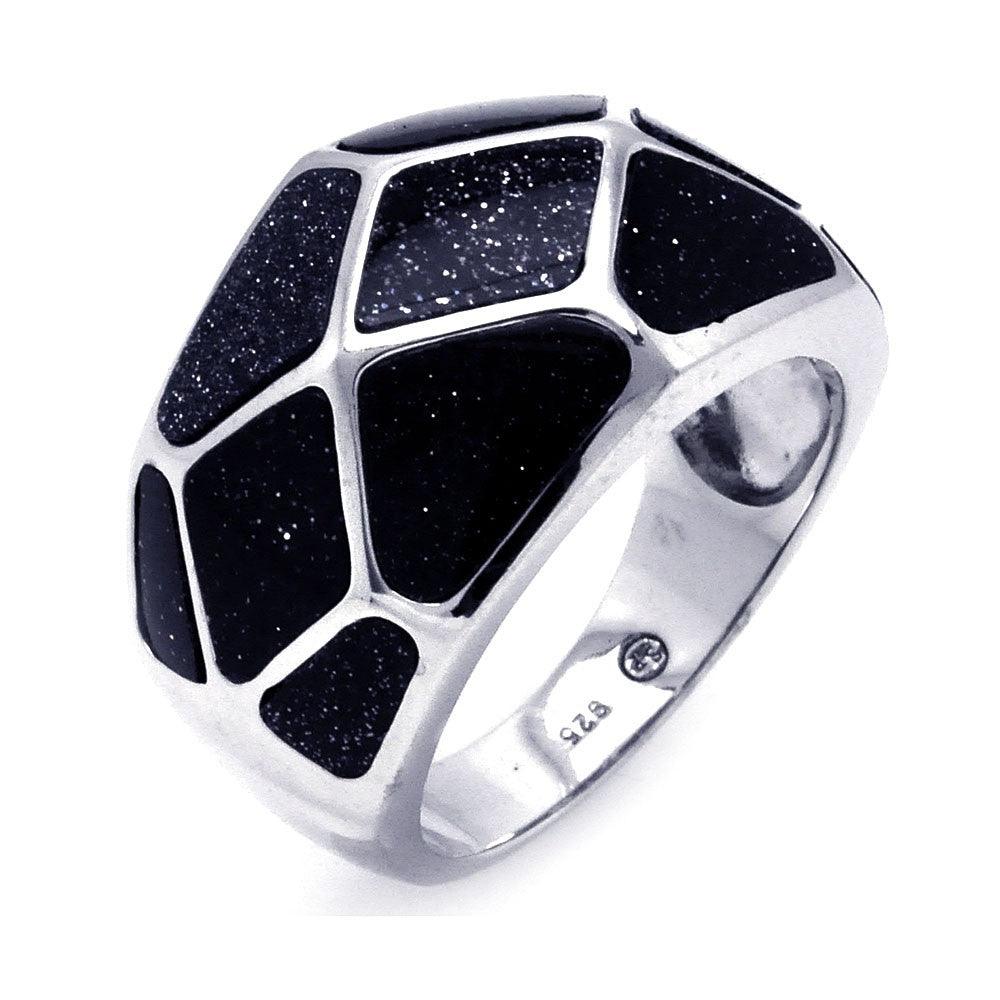 925 Silver Clearance-Rhodium Plated Black Quartz Geometric Deep Space Ring