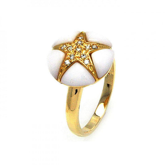 925 Silver Clearance-Gold Plated White Onyx Clear CZ Starfish Ring