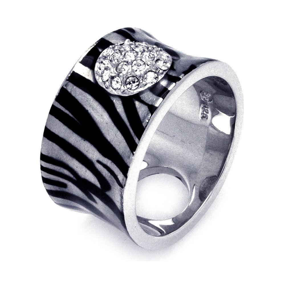 925 Silver Clearance-Rhodium Plated Clear Pave Set CZ Zebra Print Ring