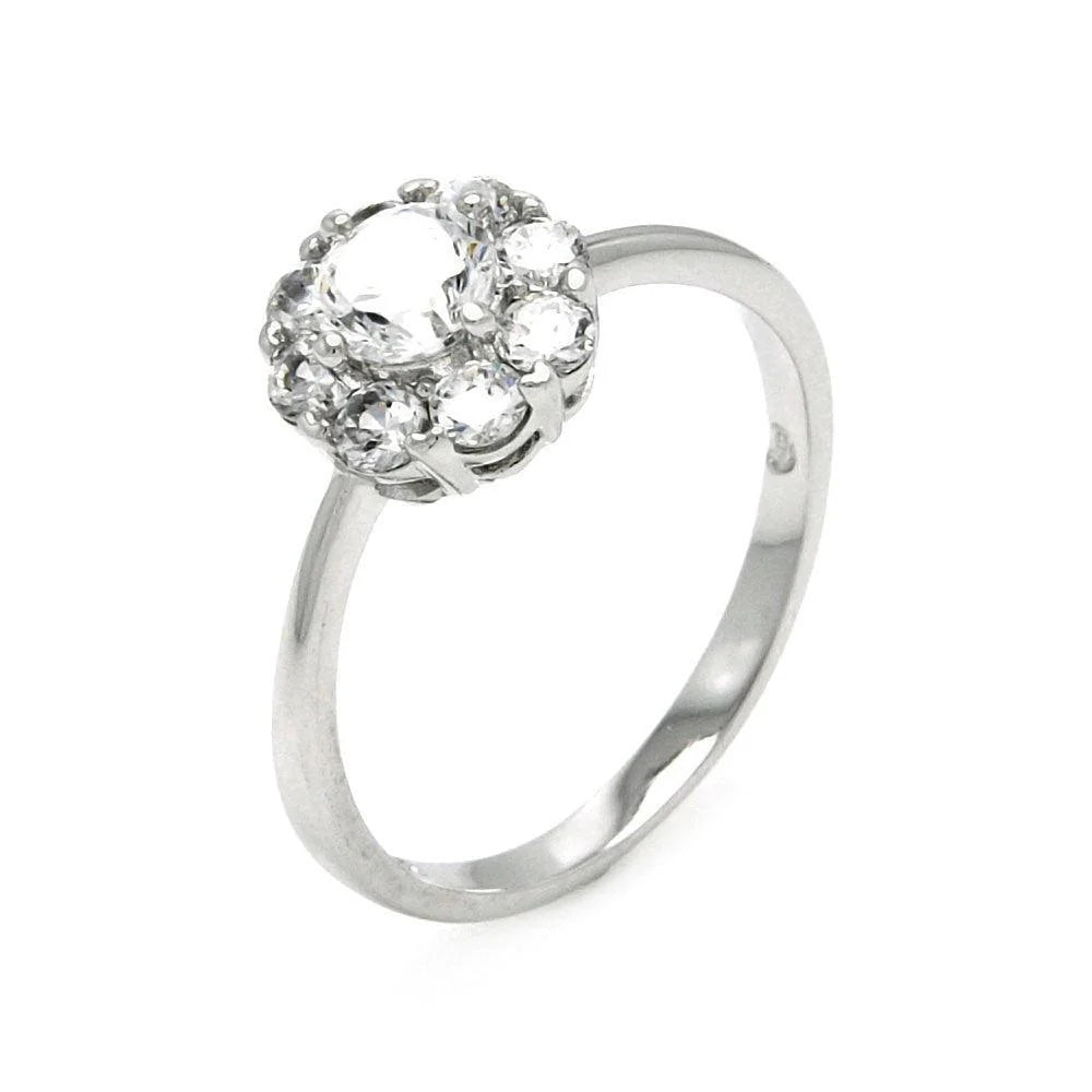 925 Silver Rhodium Plated Clear Cluster CZ Flower Bridal Ring