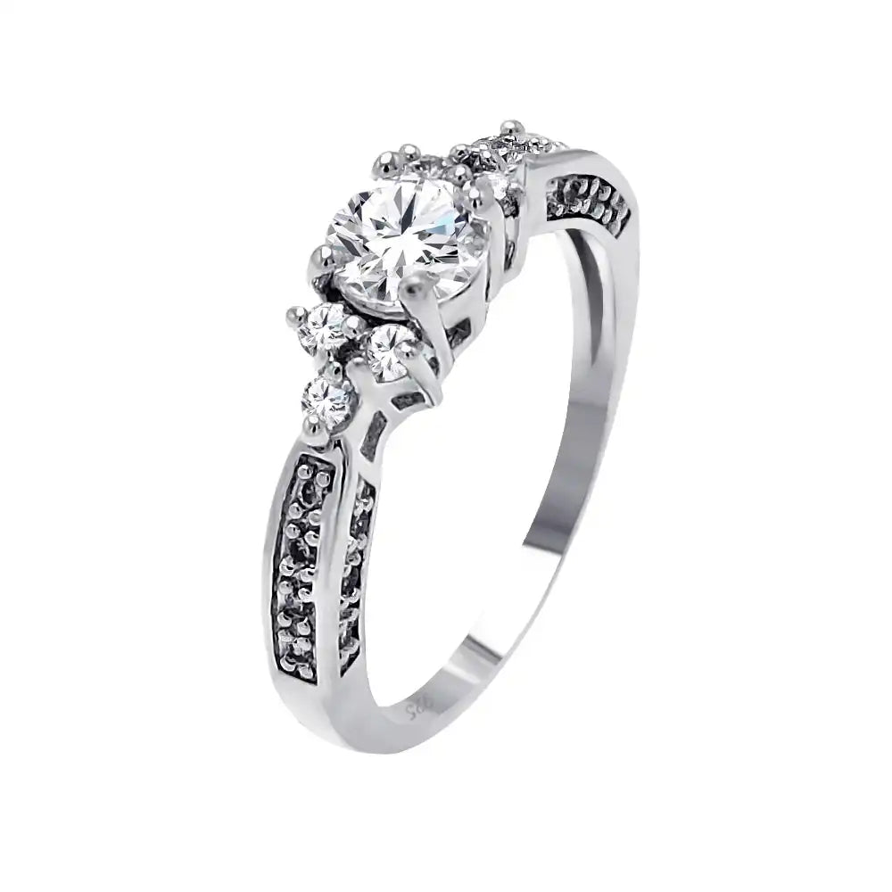 925 Sterling Silver Rhodium Plated Clear Round Center CZ Bridal Ring