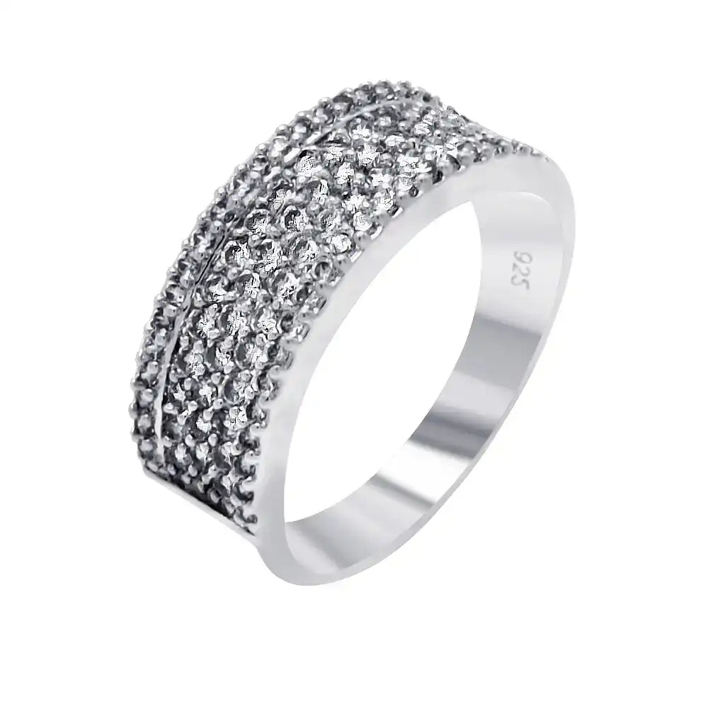 925 Sterling Silver Rhodium Plated Clear Pave Set CZ Eternity Ring