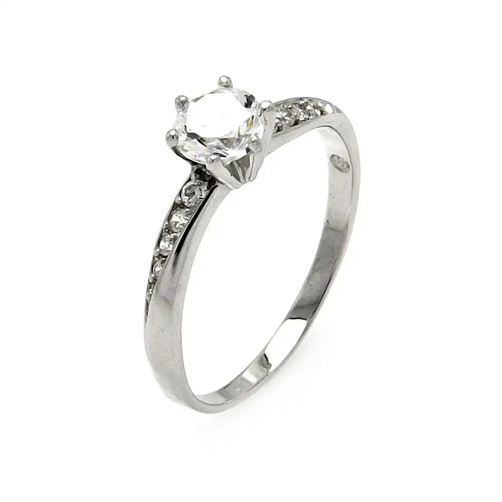 925 Sterling Silver Rhodium Plated Clear CZ Bridal Ring