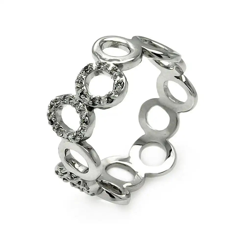 925 Sterling Silver Rhodium Plated Clear CZ Open Bubble Eternity Ring