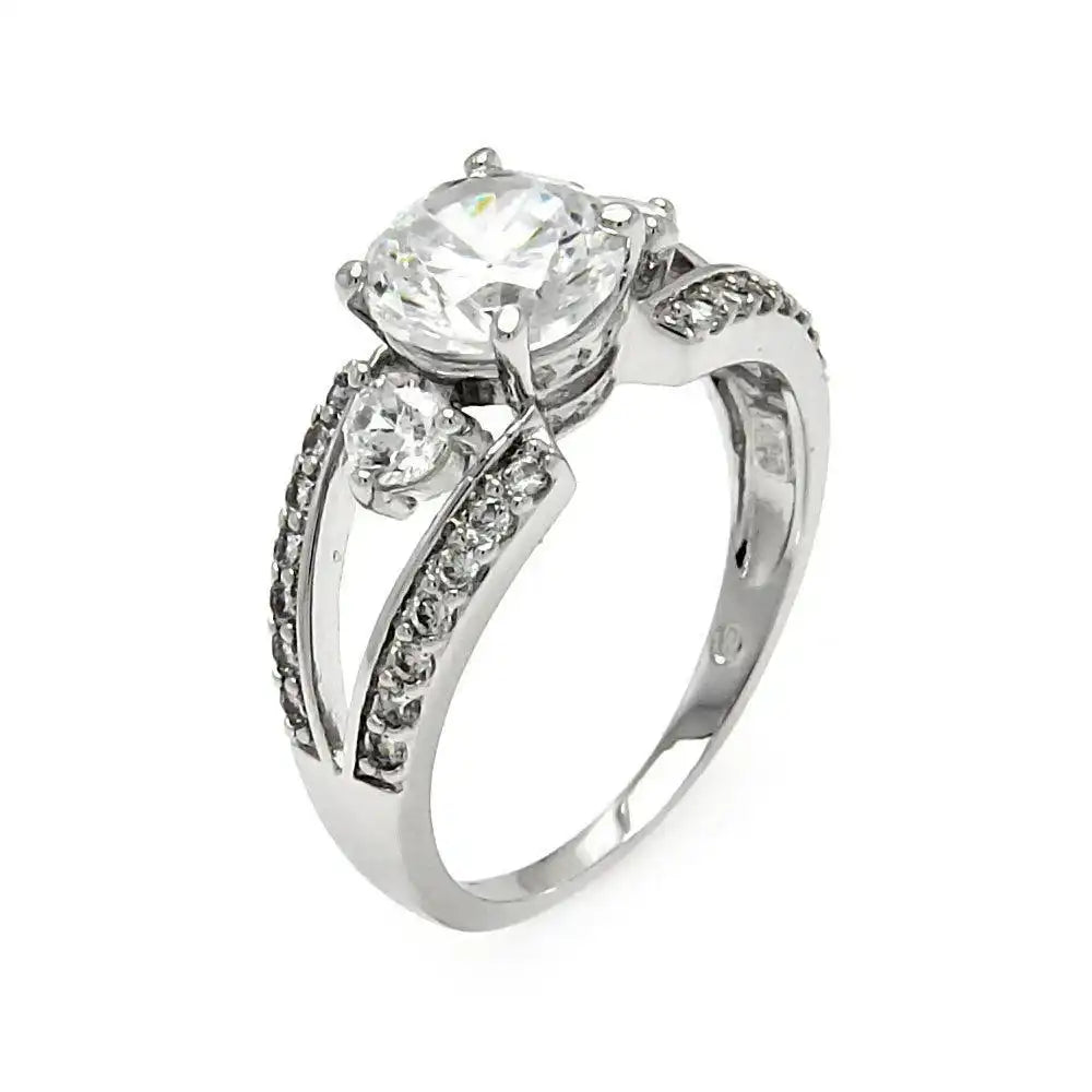 925 Sterling Silver Rhodium Plated Clear CZ Open Round Bridal Ring