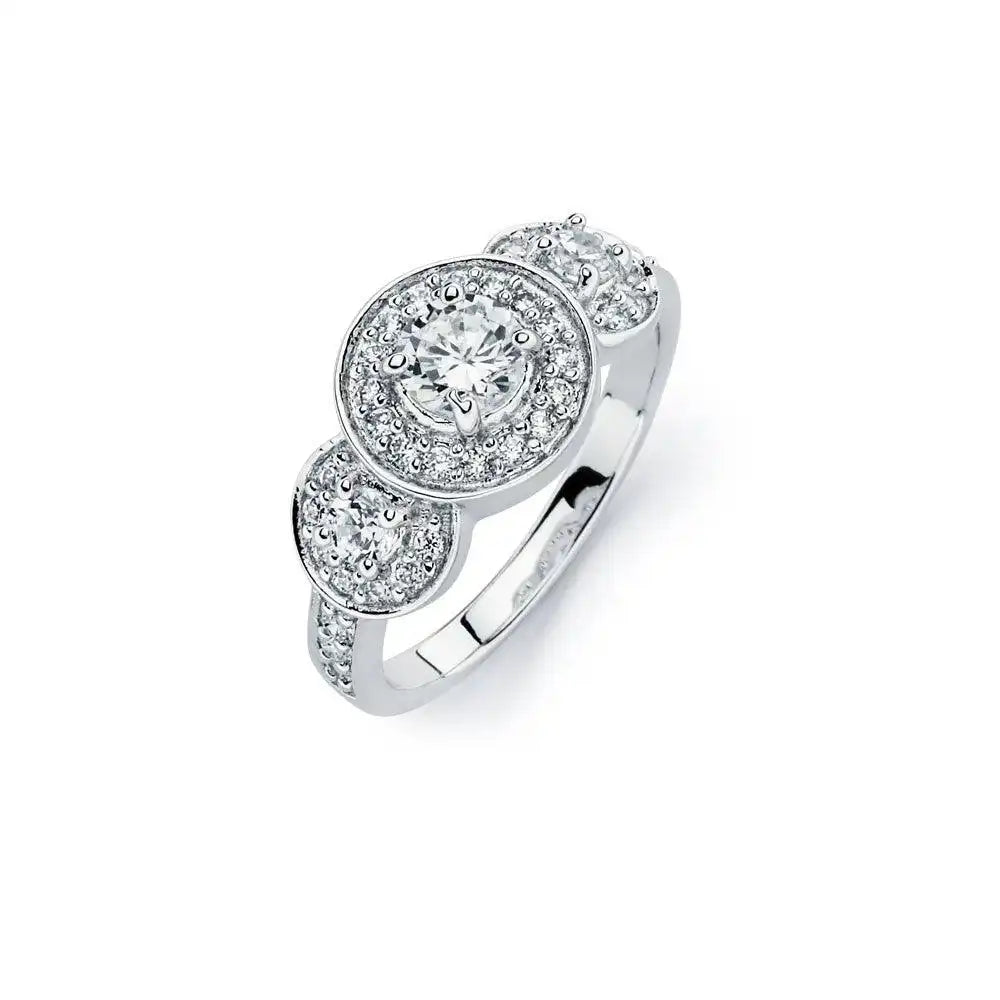 925 Sterling Silver Rhodium Plated 3 Set Round Clear CZ Bridal Ring