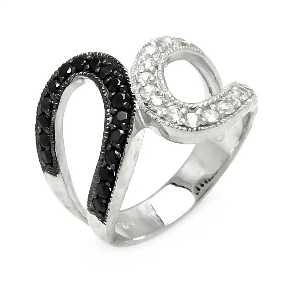 925 Sterling Silver Clearance Rhodium and Black Rhodium Plated Clear and Black CZ Ring