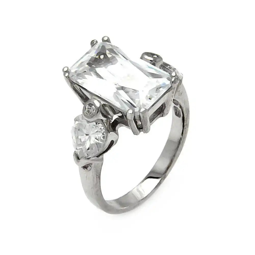 925 Sterling Silver Clearance Rhodium Plated Rectangular and Heart CZ Ring