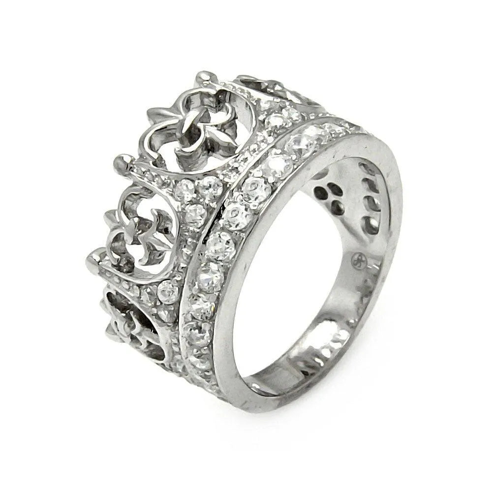 925 Sterling Silver Rhodium Plated CZ Crown Ring