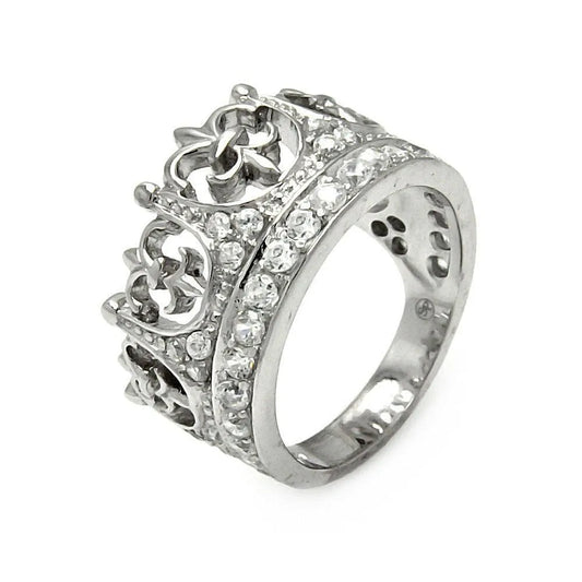 925 Sterling Silver Rhodium Plated CZ Crown Ring
