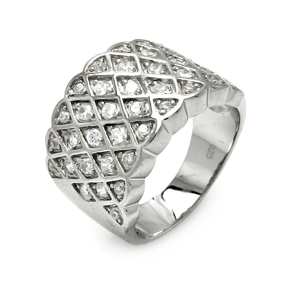 925 Silver Clearance-Rhodium Plated Net Design CZ Ring