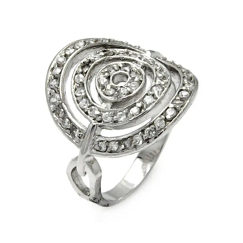 925 Sterling Silver Clearance Rhodium Plated Bent Target CZ Ring