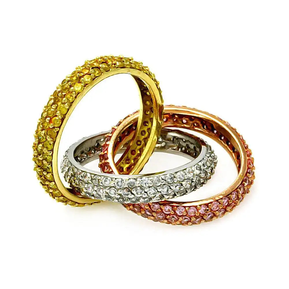 925 Sterling Silver Clearance Tri Color Stackable Ring with CZ