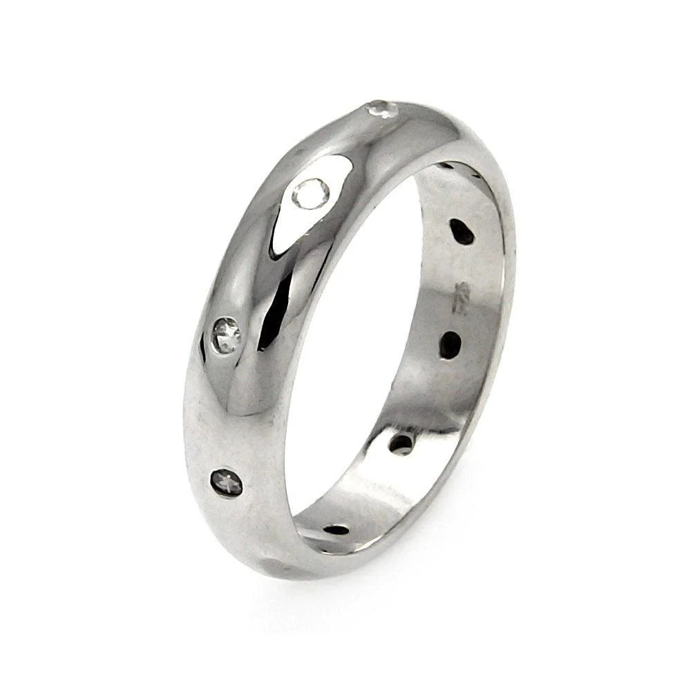 925 Silver Rhodium Plated High Polish CZ Ring
