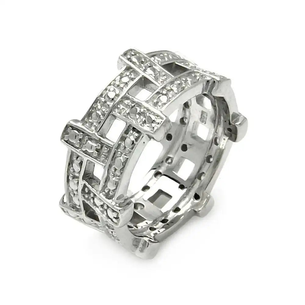 925 Sterling Silver Clearance Rhodium Plated CZ Weaved Eternity Ring