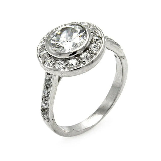 925 Sterling Silver Clearance Rhodium Plated Round Center CZ Ring