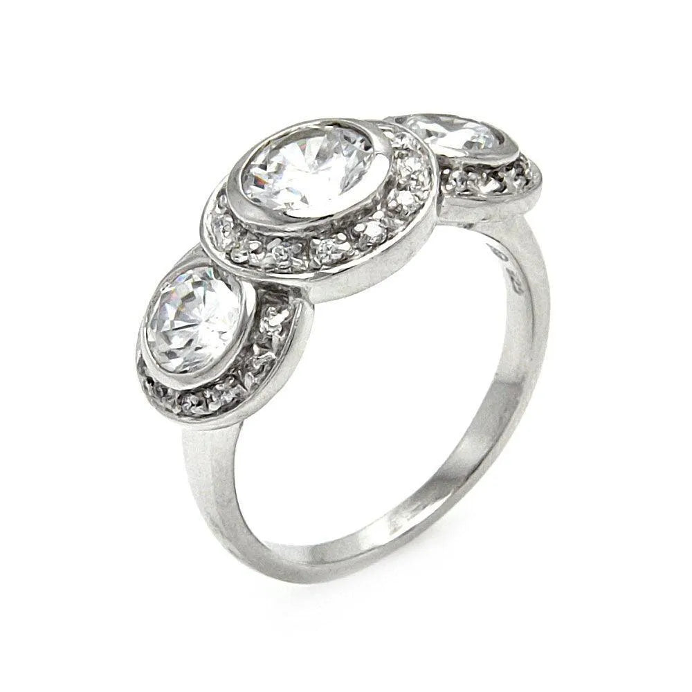 925 Sterling Silver Clearance Rhodium Plated CZ Past Present Future Ring