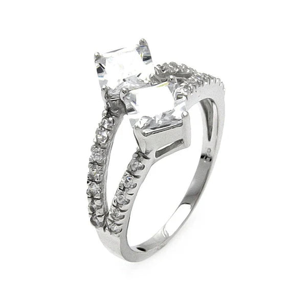 925 Sterling Silver Rhodium Plated Clearance 2 Princess Cut CZ Ring