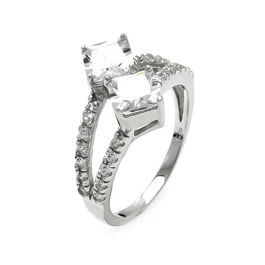 925 Sterling Silver Rhodium Plated Clearance 2 Princess Cut CZ Ring