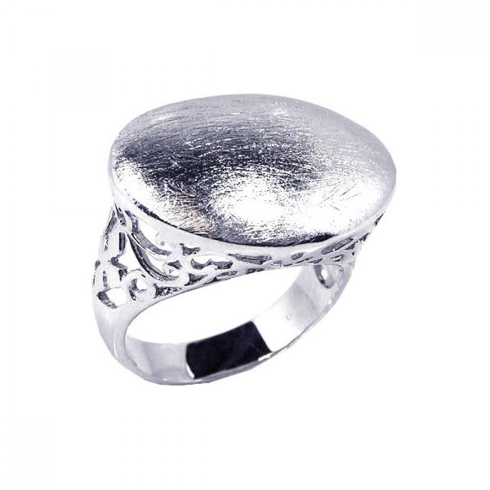 925 Silver Clearance-Rhodium Plated Sand Blast Oval Ring