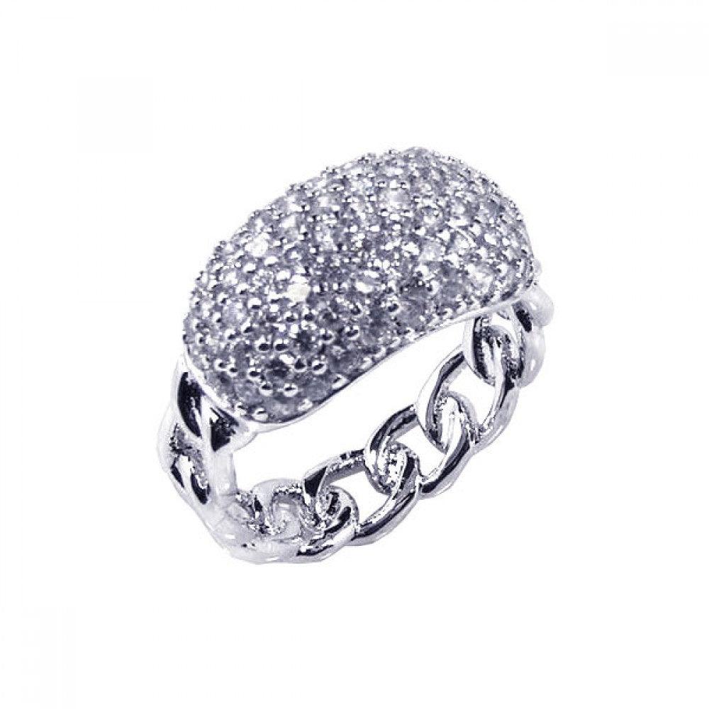 925 Silver Clearance-Rhodium Plated Pave Set CZ ID Chain Ring