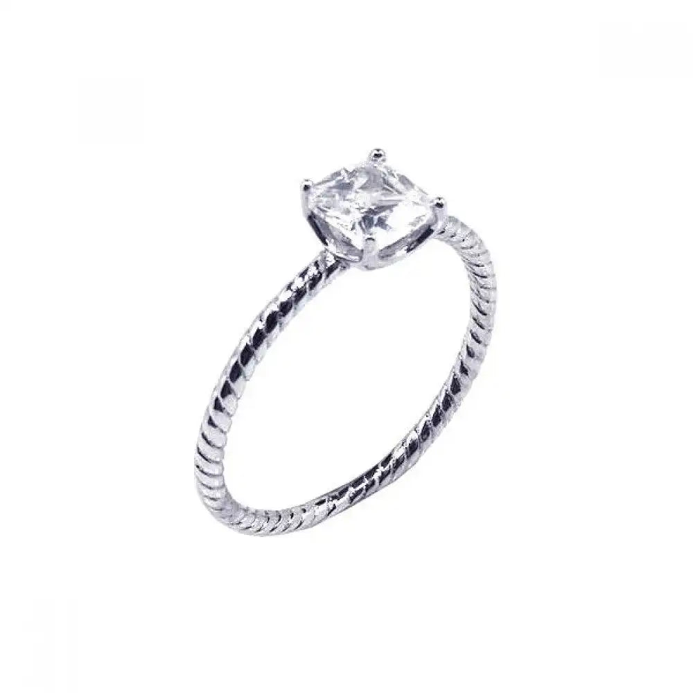 925 Sterling Silver Rhodium Plated Solitaire CZ Cable Ring