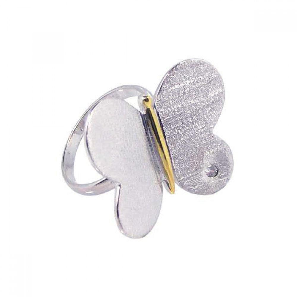 925 Silver Clearance-Rhodium and Gold Plated CZ Butterfly Ring