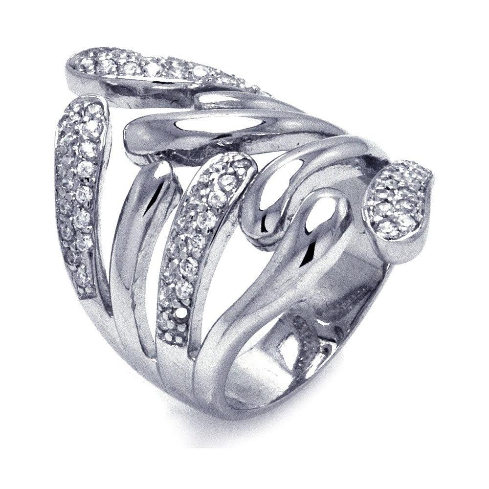 925 Silver Clearance-Rhodium Plated CZ Abstract Wrap Ring