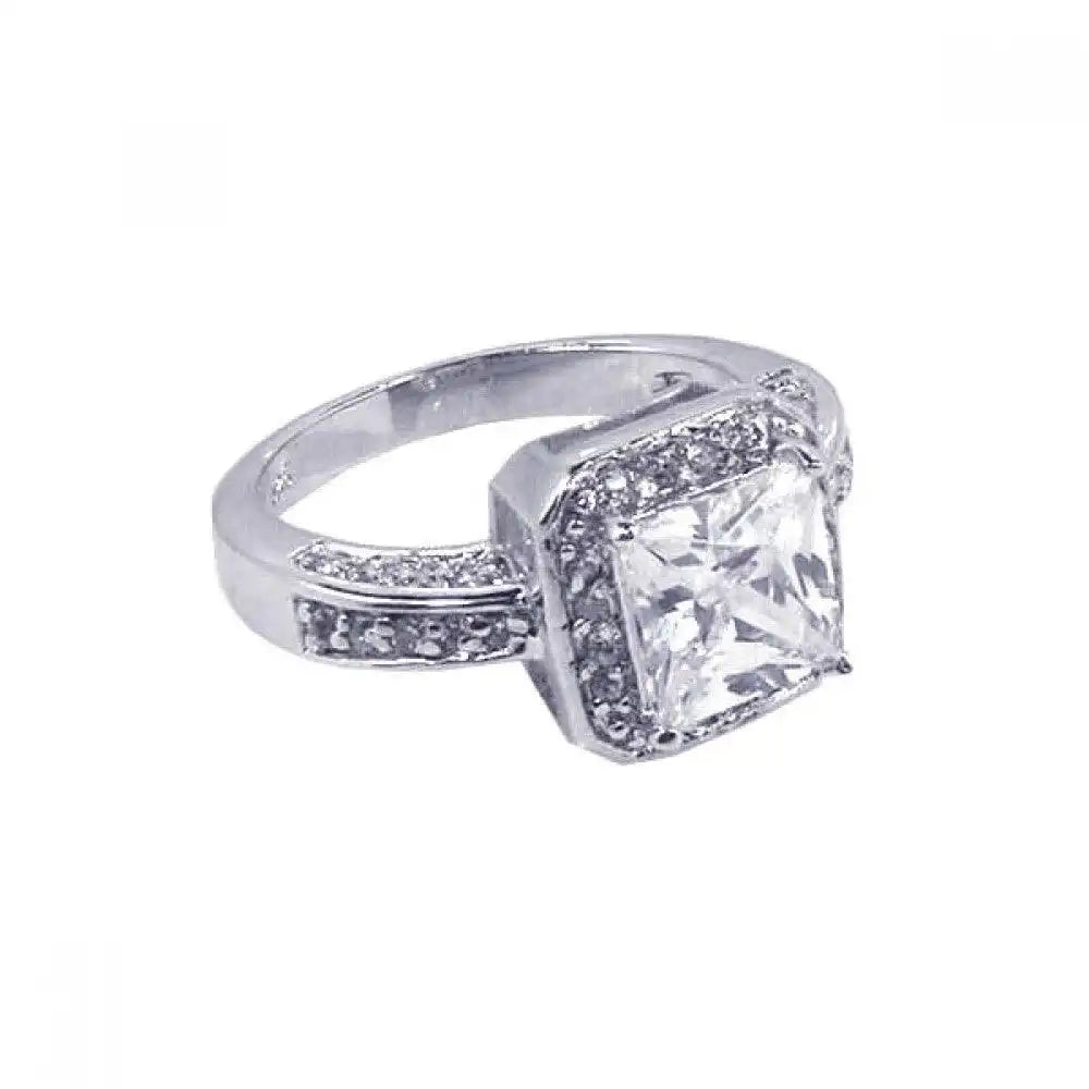 925 Sterling Silver Clearance Rhodium Plated Square Center Cluster CZ Ring