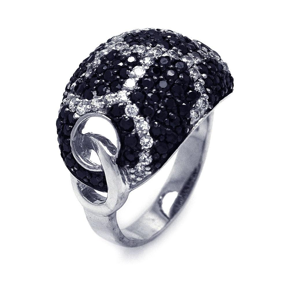 925 Silver Clearance-Rhodium and Black Rhodium Plated Clear and Black CZ Dome Ring