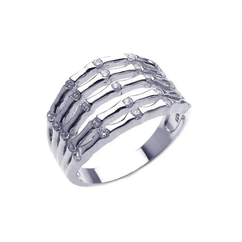925 Sterling Silver Clearance Rhodium Plated CZ 5 Row Skeletal Ring
