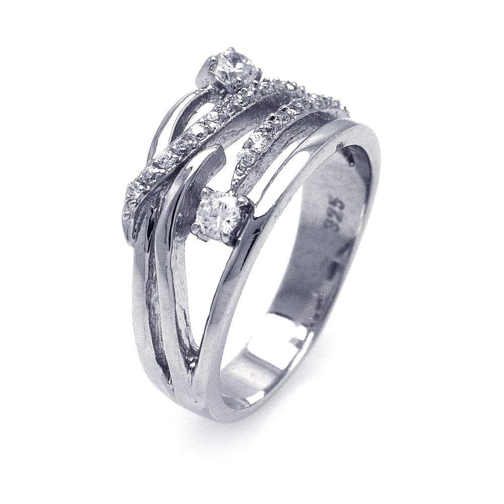 925 Silver Rhodium Plated CZ Intertwined Ring