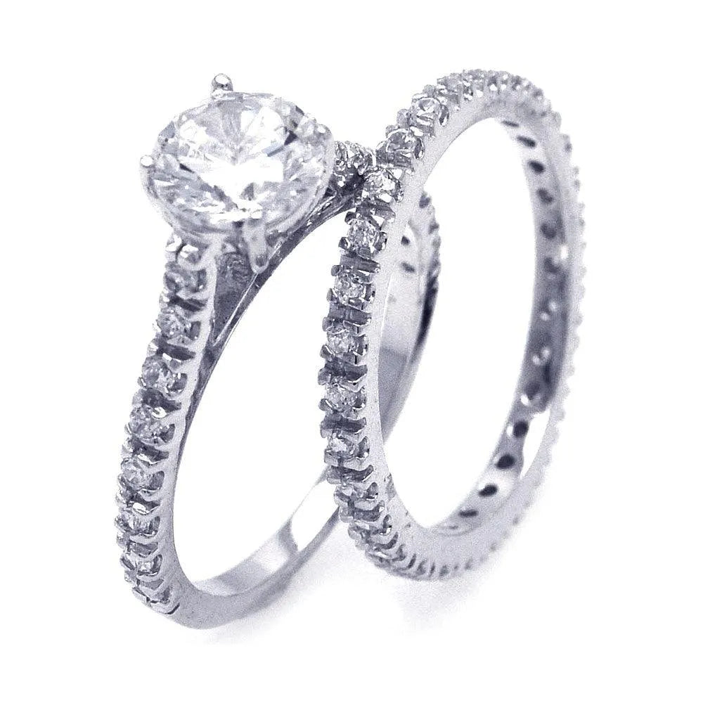 925 Sterling Silver Rhodium Plated CZ Ring Pair Set